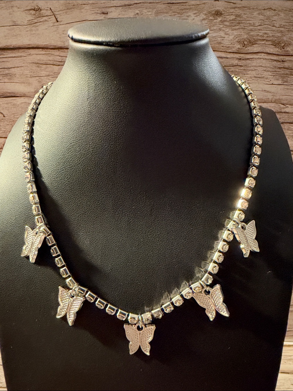 Silver Butterfly Charm Tennis Necklace - Women’s Jewelry